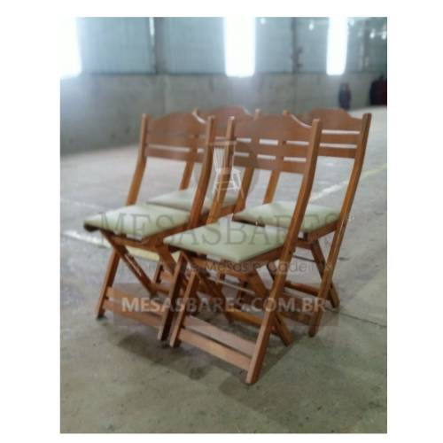 Conjunto Dobrável Madeira 70x70  Mesa Com 4  Cadeiras Encosto Concavo Anatômico - Cod: 764