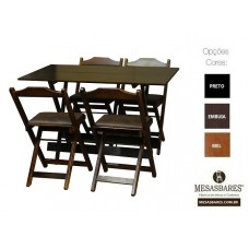 Conjunto Dobrável para Bar Mesa 120x70 com 4 Cadeiras Estofada de Madeira - Cod: 528