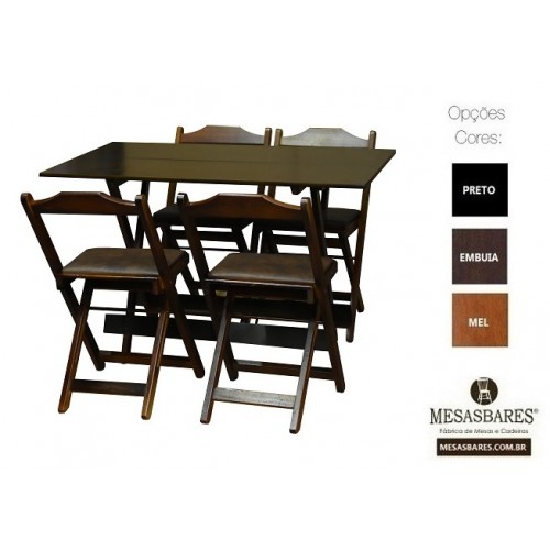 Conjunto Dobrável para Bar Mesa 120x70 com 4 Cadeiras Estofada de Madeira - Cod: 528
