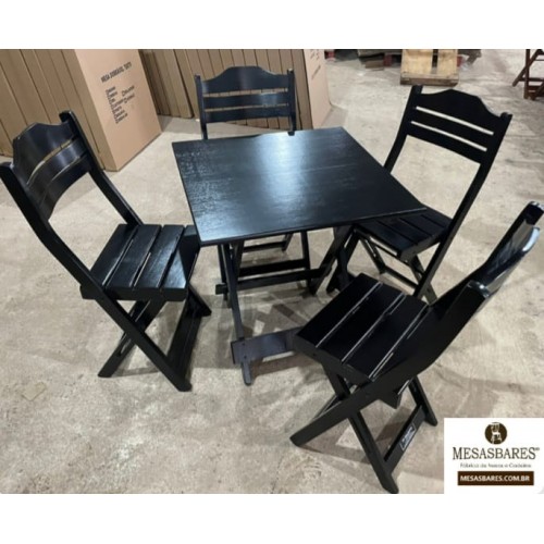 Conjunto Dobrável Madeira 70x70  Mesa Com 4  Cadeiras Encosto Concavo Anatômico - Cod: 764