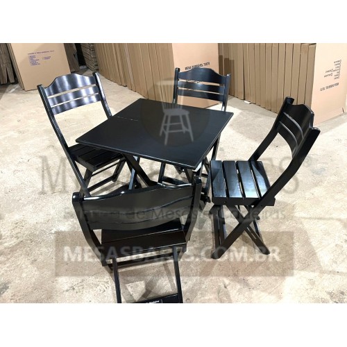 Conjunto Dobrável Madeira 70x70  Mesa Com 4  Cadeiras Encosto Concavo Anatômico - Cod: 764
