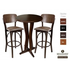 Conjunto Bistrô Mesa 60 cm Com 2 Banquetas Anatômicas Com Estofado Embuia Marrom- Cod: 80563