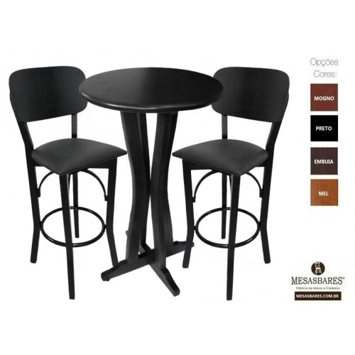 Conjunto Bistrô Mesa 60 cm Com 2 Banquetas Anatômicas Com Estofado Preto- Cod: 80563