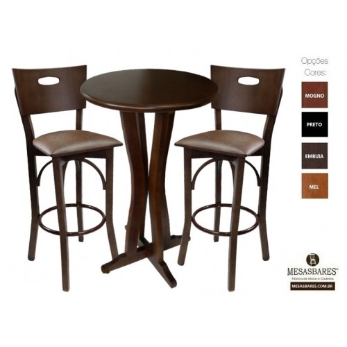 Conjunto de Bistrô Mesa Alta de Madeira Com 2 Banquetas Embuia - Cod: 85672
