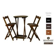 Conjunto Mesa Bistrô Alta Dobrável E 2 Banquetas Estofadas - Cod: 962