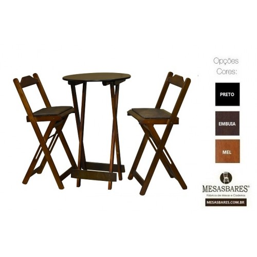 Conjunto Mesa Bistrô Alta Dobrável E 2 Banquetas Estofadas - Cod: 962