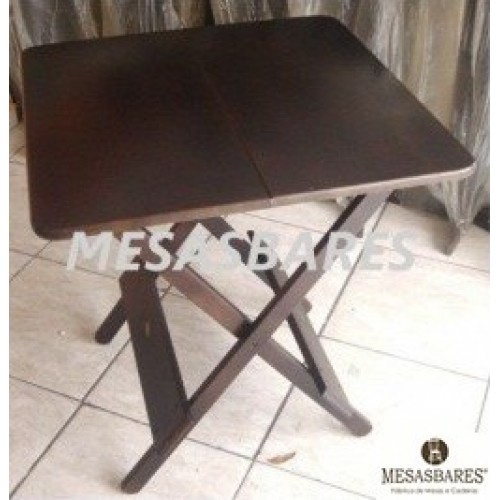 Mesa 70x70cm Dobrável de Madeira Maciça com Canto Arrendondado para Restaurante- Cod: 994