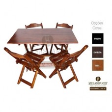 Conjunto Dobrável Madeira 120x70 Mesa Com 4  Cadeiras Encosto Concavo - Cod: 2000